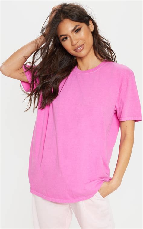 Neon Pink Washed Oversized T Shirt Tops Prettylittlething