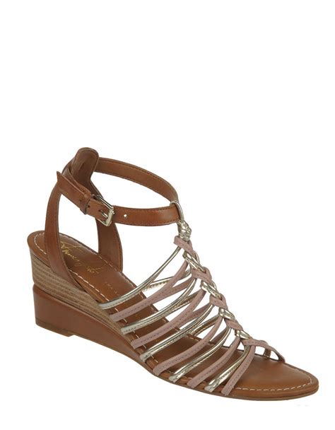Franco Sarto Everly Leather Wedge Sandals In Brown Lyst