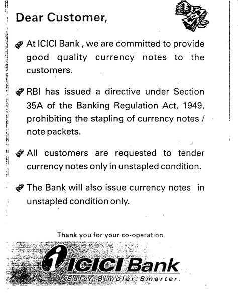 A bank shall send a notice to holders of consumer accounts at least 30 days before implementing a change to the bank's availability policy regarding such accounts, except that a change that expedites the availability of Notice Board - ICICI Bank Ltd.