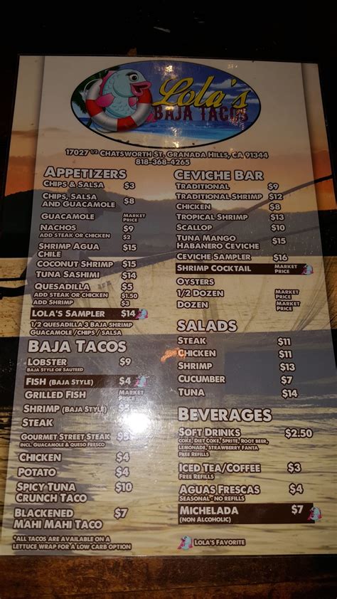 Lolas Baja Tacos Menu Granada Hills Ca 91344