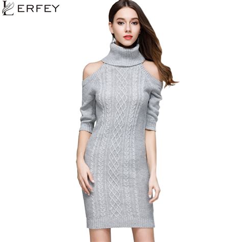 Lerfey Turtleneck Off Shoulder Knitted Sweater Women Autumn Long Tricot