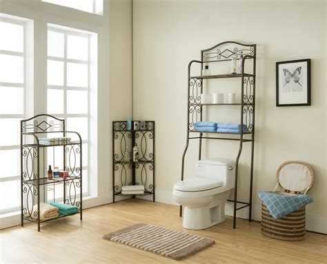 Chrome bathroom organizer with two wire shelves and towel rack. Pewter Metal 3 Tier Shelf Free Standing Bathroom Towel ...