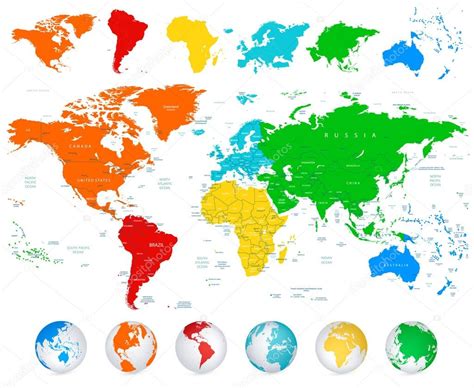 Vector Detallado Mapa Del Mundo Con Continentes Coloridos Vector De Stock Por Cartarium