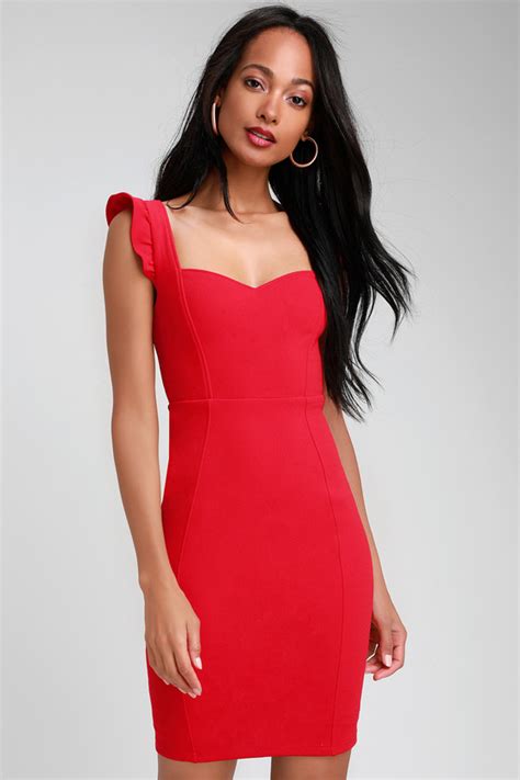 Cute Red Dress Bodycon Dress Ruffled Dress Red Dress Lulus