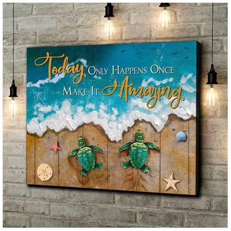Moosfy Home Wall Art Canvas Turtle Make It Amazing Wood Frame