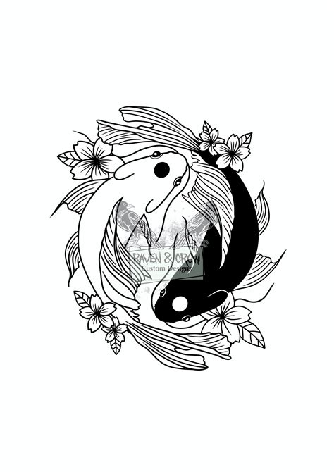 Yin And Yang Koi Fish Japanese Style Instant Download Etsy