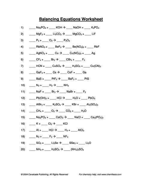 Writing and balancing equations worksheet. Balancing Chemical Equations Worksheet Class 7