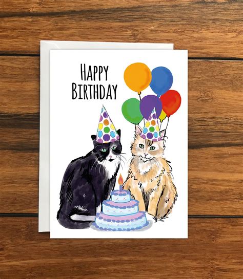 Cats Happy Birthday Greeting Card A6 Etsy Happy Birthday Greetings Birthday Greetings