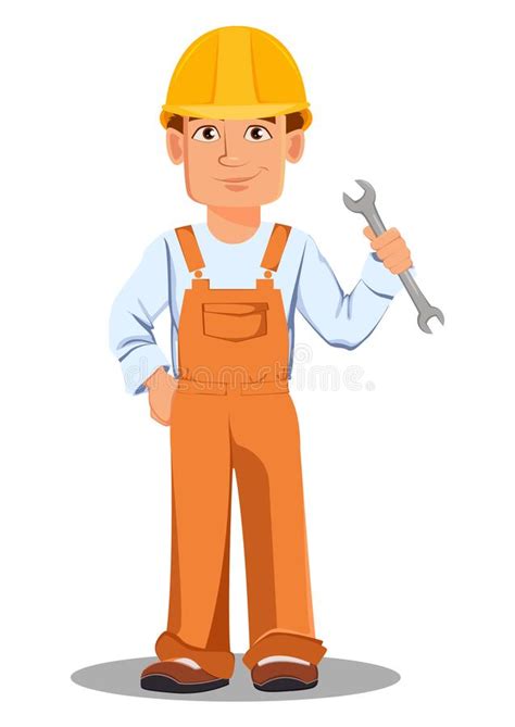 Handsome Builder In Uniform Professional Construction Worker Stock