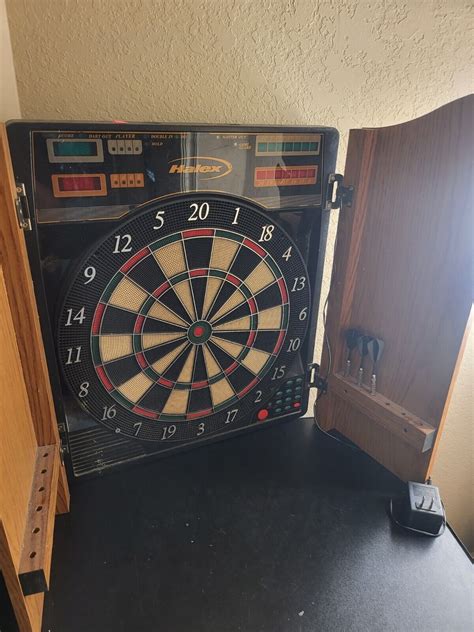 Halex Electronic Dart Board Wood Cabinet Manchester Dartboard Ebay