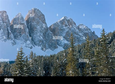 Winter Landscape Le Odle Group Val Di Funes Italian Dolomites