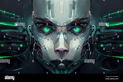 Robot Cyborg Woman Humanoid Face Skull Technological Cyborg Head