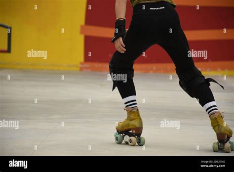 Closeup Of The Feet Of An Asian Girl Using Roller Skates Inside Lai Chi