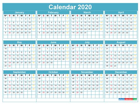 2020 Calendar With Week Numbers Printable Word Pdf
