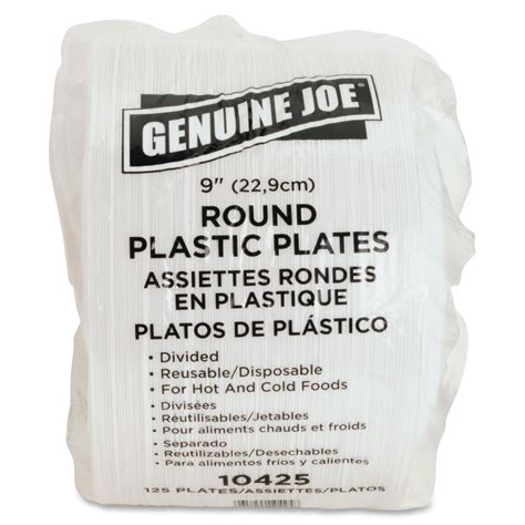 Genuine Joe 3 Section Plastic Plates White Plastic Body 125 Pack
