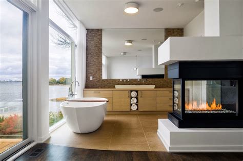 Bathroom 3car garage contemporary modern 1story home. 10 Mesmerizing Luxury Bathrooms with Fireplaces That You ...
