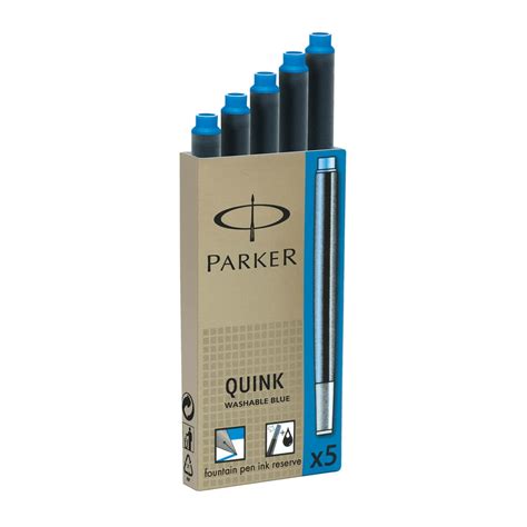 Parker Quink Long Fountain Pen Ink Refill Cartridges Blue 5 Count