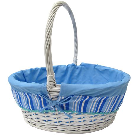 White Willow Basket With Liner Blue Flower Extra Large Seasonal