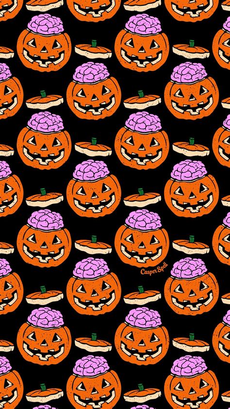 Halloween Pumpkin Brain Repeat Pattern By Casper Spell Cute Spooky