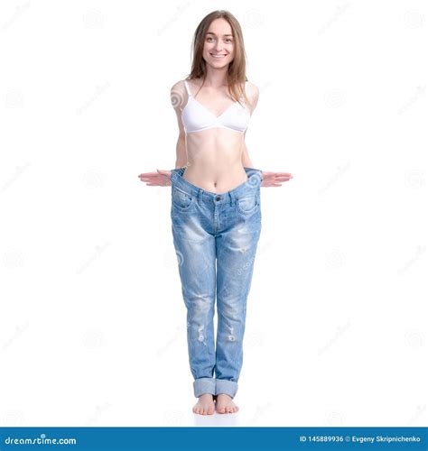 Belle Femme Dans Le Grand R Gime De Perte De Poids De Jeans Photo Stock Image Du Perte