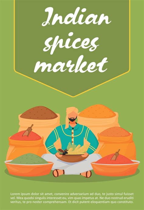 Indian Spices Market Poster Flat Vector Template Flavouring Trade Shop