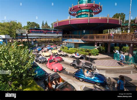 Tomorrowland Speedway car racing ride Disneyland, Anaheim Stock Photo