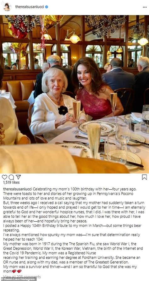 Susan Lucci 74 Reveals That Her Mother Jeanette Died Recently At 104