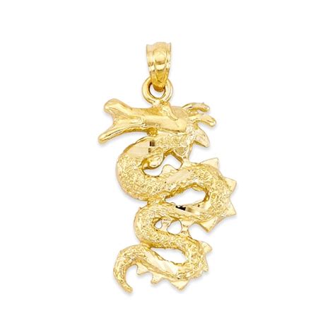 14k Real Solid Gold Dragon Necklace Dragon Pendant Zodiac Etsy