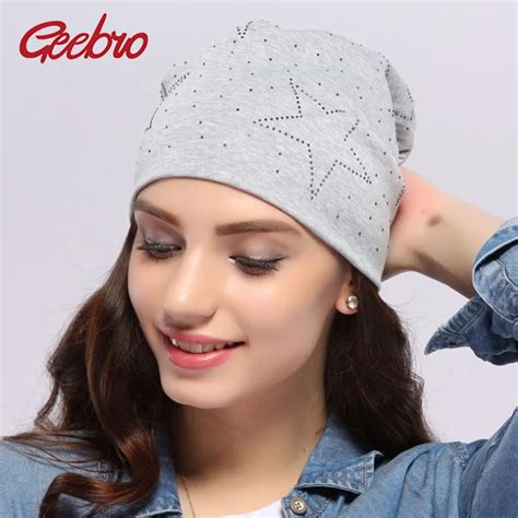 Geebro Women S Beanie Hat Autumn Casual Star Rhinestone Slouchy Beanies For Women Female Light