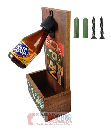 Black Beer Bottle Opener With Wooden Cap Catcher Wall Mounted License
