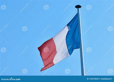 French Tricolor Flag Against Blue Sky Stock Photo Image Of Country