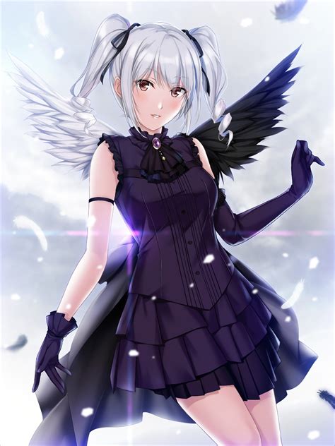 Anime Anime Girls Dress Wings Gray Hair Twintails The Idolmster