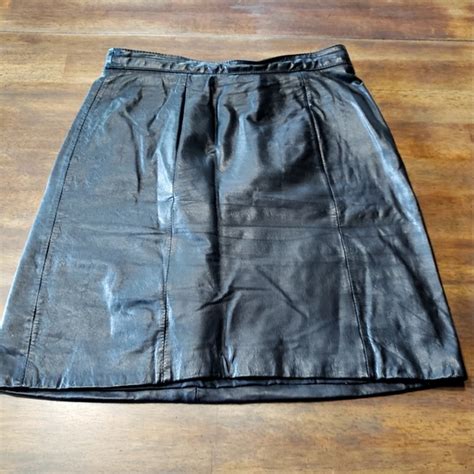 Skirts Vintage Bermans Black Leather Skirt Size Poshmark