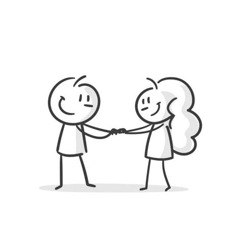 Clip Art Of A Cute Stick People Holding Hands Illustrations Royalty