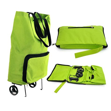Green Protable Shopping Trolley Tote Bag Foldable Cart