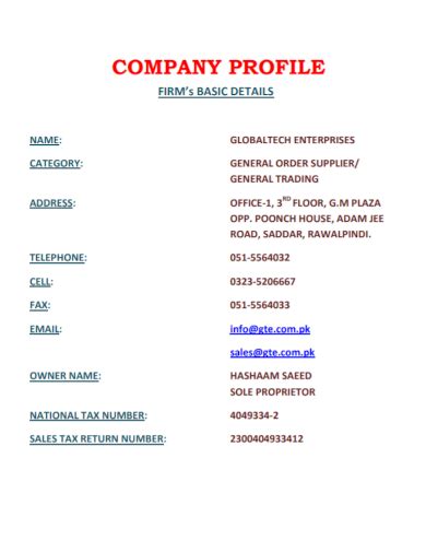 Sample Of Company Profile Doc The Document Template