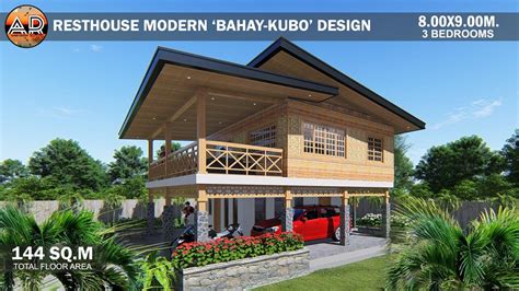 Resthouse Modern Bahay Kubo Design 3 Bedrooms 8x9m 144sqm