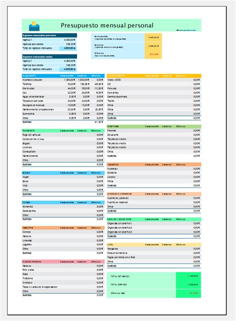 Plantilla Excel Mensual Personal Detallada De Gastos Por Categor A