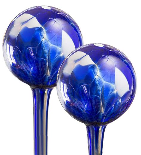 Hand Blown Glass Watering Balls Set Of 2 Blue Plowhearth