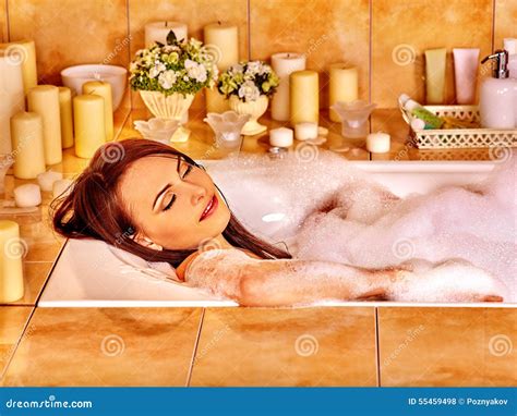woman relaxing at bubble bath royalty free stock image 55459498
