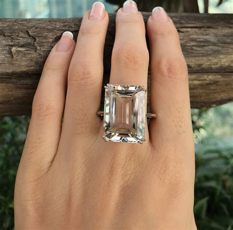 Rectangle Green Amethyst Large Statement Ring Emerald Cut Bold Green