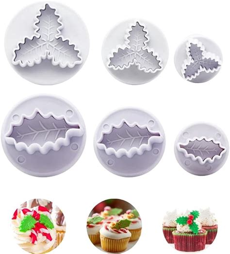 Orapink 6 Pieces Holly Leaf Cookie Cutters Plunger Set 3d Christmas