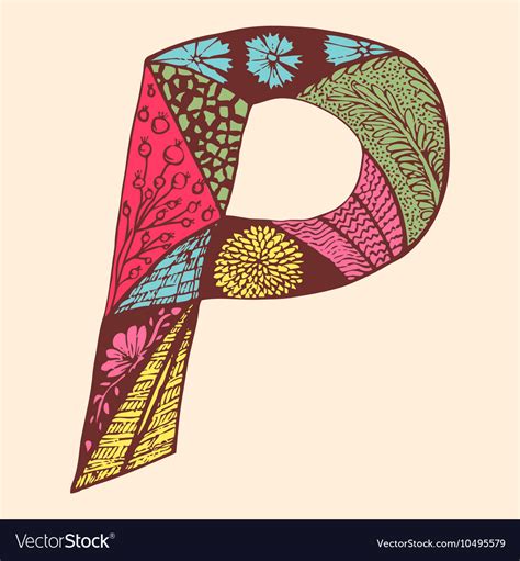 Vintage Monogram P Doodle Colorful Alphabet Vector Image