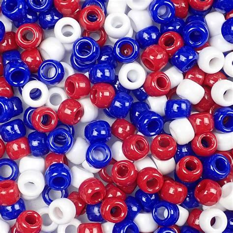 Patriotic Mix Plastic Craft Pony Beads 6 X 9mm Bulk Made In The Usa