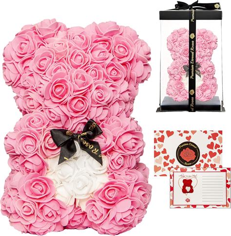 premium eternal roses rose bear 16 inches and 10 inches rose teddy bear clear t box flower