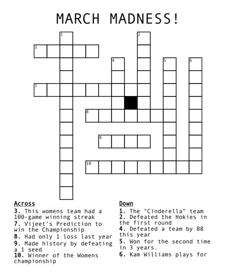 March Madness Crossword Wordmint