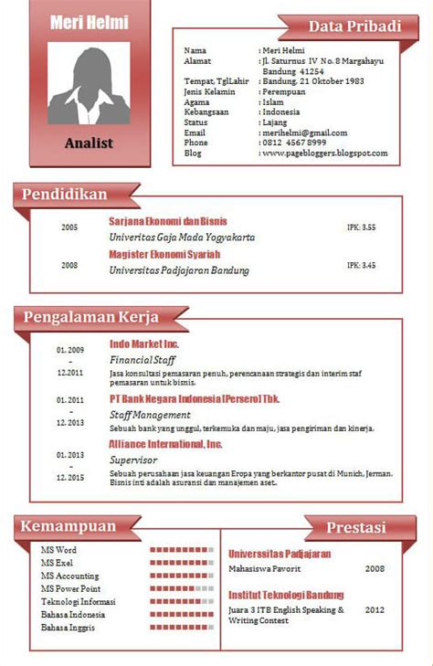 Contoh Cv Yang Baik Dan Benar Word Membuat Cv Yang Baik Dan Benar Hot