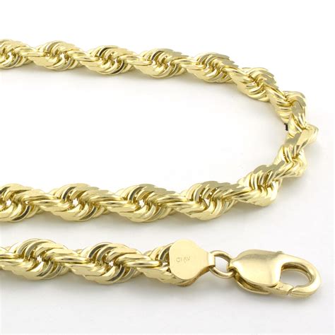14k Yellow Gold Solid Mens 8mm Diamond Cut Rope Chain Necklace Lobster