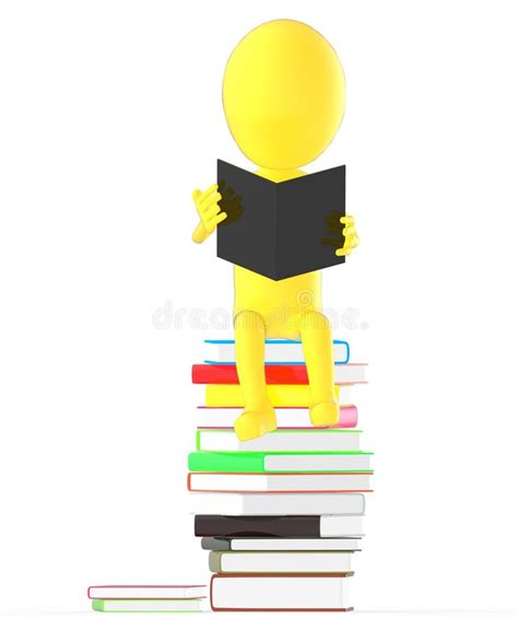 3d Man Sitting On A Pile Of Books And Reading Book Stock Illustration