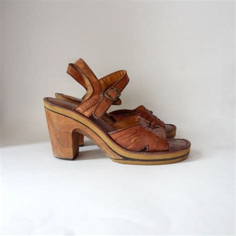 70s platforms boho 1970s chunky wooden woven leather heels etsy vintage shoes leather